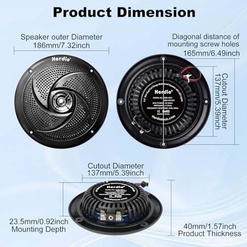 Herdio 6.5 Inch 240W Waterproof Marine Speakers - 2 Way Weather - Image 3