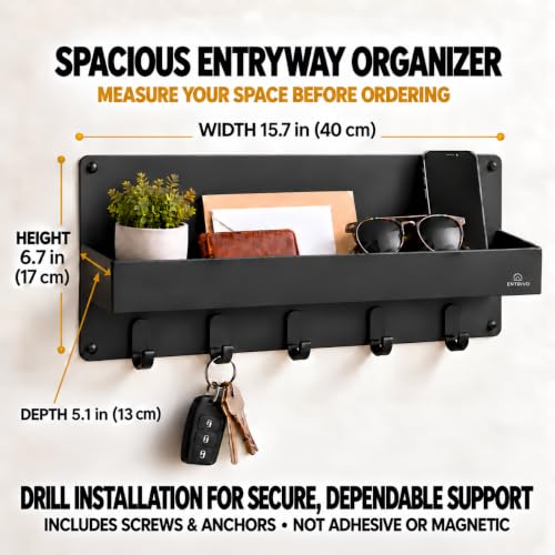 Modern Large Wall Mounted Key Holder with Deep Shelf - Image 4