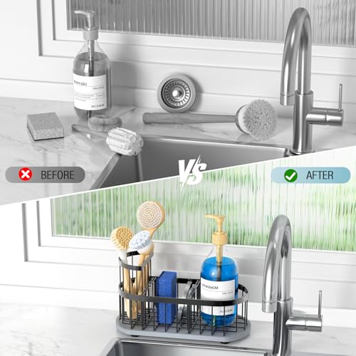 Sink Caddy with Stone Drying Mat, Sponge Holder & High Brush - Image 7