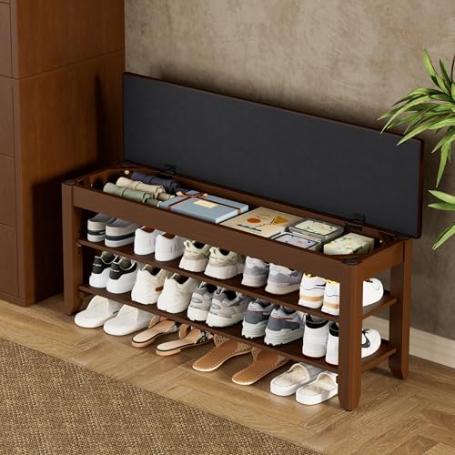 39.4" Wide Solid Wood Shoe Rack Bench with Flip-Top Storage - Image 3