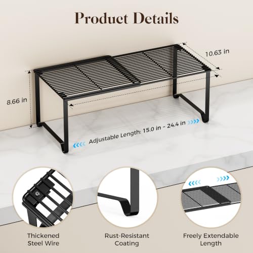 Extendable Metal Wire Shelf Organizer - Adjustable 15-24.4in - Image 3