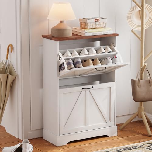 Semiocthome Farmhouse Shoe Storage Cabinet with 2 Flip Drawers - Image 5