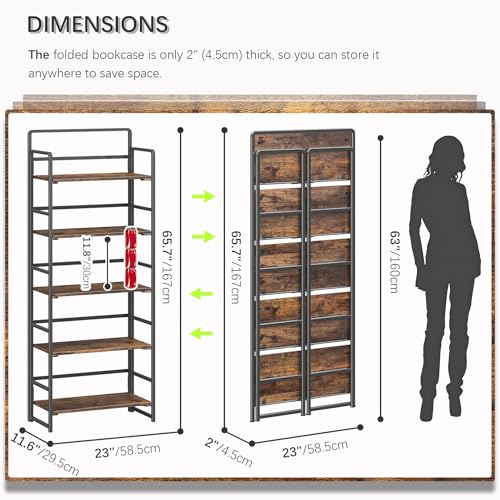 No Assembly 5 Tier Folding Bookshelf Tall Storage Shelves - Image 3