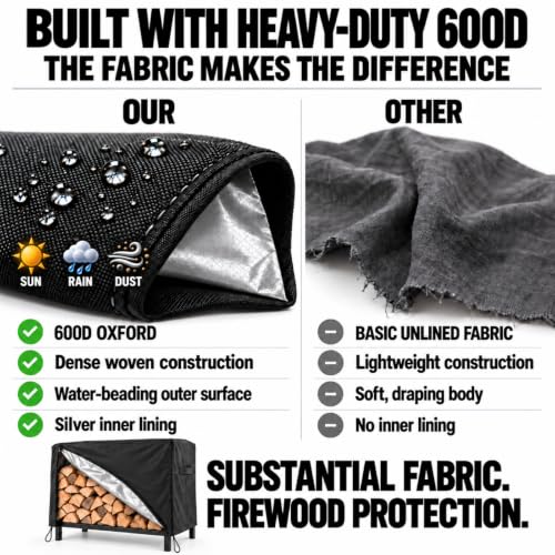 4ft Firewood Rack Cover Outdoor Waterproof 600D Oxford heavy-duty - Image 6