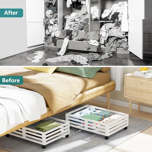 Bamboo Under Bed Storage with Wheels Rolling Underbed Drawer - Image 7