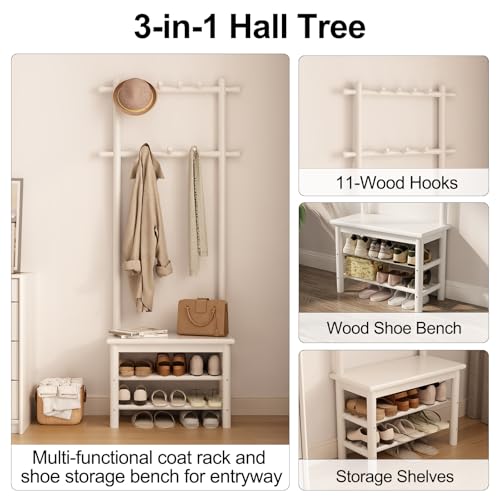 AQIMUELE Coat Rack with Shoe Storage, Narrow Wooden Hall Tree - Image 4