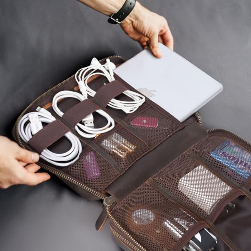 Polare Full Grain Leather Travel Cable Organizer Case Double - Image 6