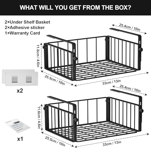 2Pack Under Shelf Storage Basket Organizer, Black - Image 3