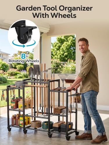 Nieifi Garden Tool Organizer with Wheels, 3 Tier - Image 4