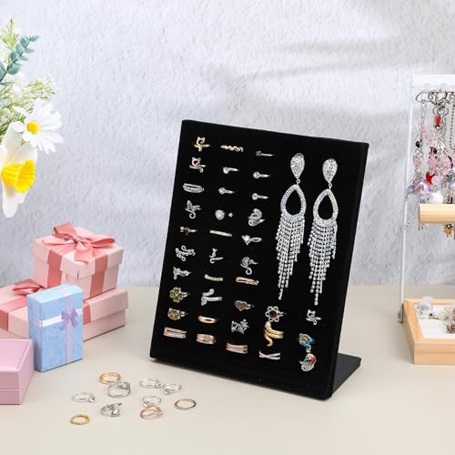 4 Pcs Black Velvet Ring Display Stand, 50 Slots L-Shaped - Image 8