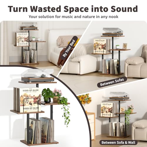 Bikoney Botanical Record Player Stand,Vinyl Record Storage - Image 4