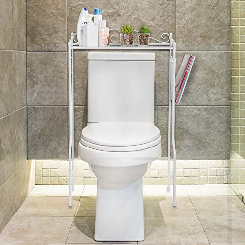 MyGift Over Toilet Storage Shelf with Magazine Basket, White - Image 5