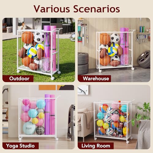 Ball Storage Bin Rolling Sports Ball Cart, White - Image 6
