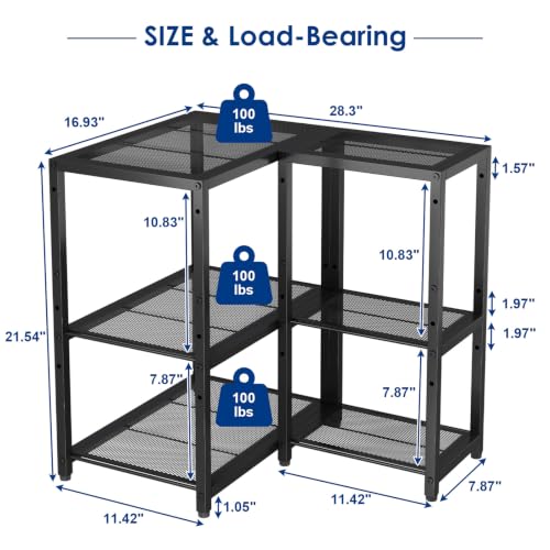 3-Tier Short L Shaped Metal Storage Rack with Height - Image 3