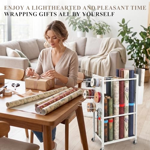Adjustable Wrapping Paper Organizer Cart with Hooks & Slap Bands - Image 7