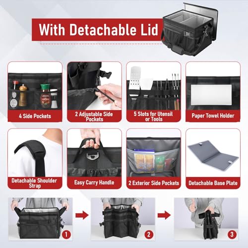 Grill Caddy with Lid, Foldable BBQ Caddy with Paper Towel Holder - Image 6