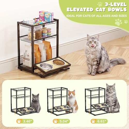 Elevated Cat Bowl Stand Feeding Station, 3-Tier Cat Food - Image 4