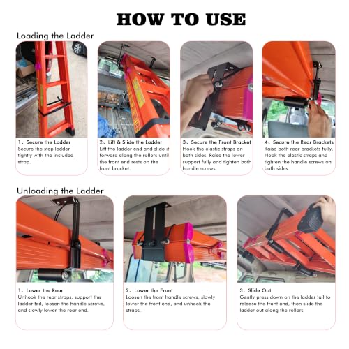 Van Ladder Storage Rack, Ceiling Mount with Rollers | Garage Storage - Image 6