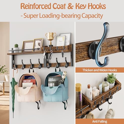 29 inch Coat Rack Wall Mount with Shelf, Entryway Wall - Image 4