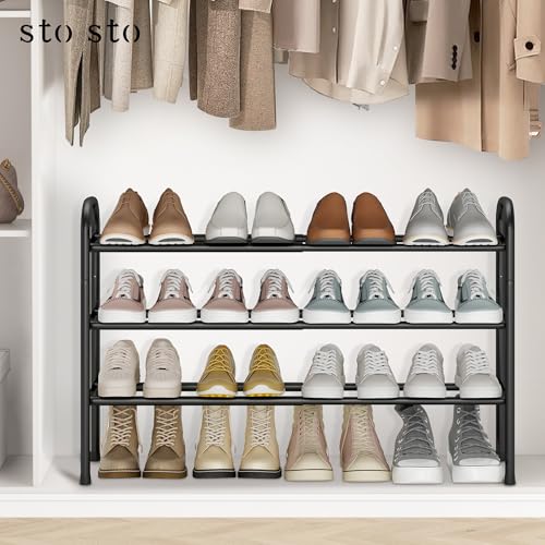 3-Tier Expandable Shoe Rack for Closet, Entryway, 16 Pairs, Black - Image 3