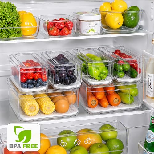 SMRCAD 6 Pack Clear Fridge Organizer Bins with Drain Trays - Image 4