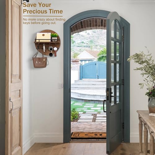 Key Holder Wall Mount with Shelf and Hooks, Mail Organizer - Image 4