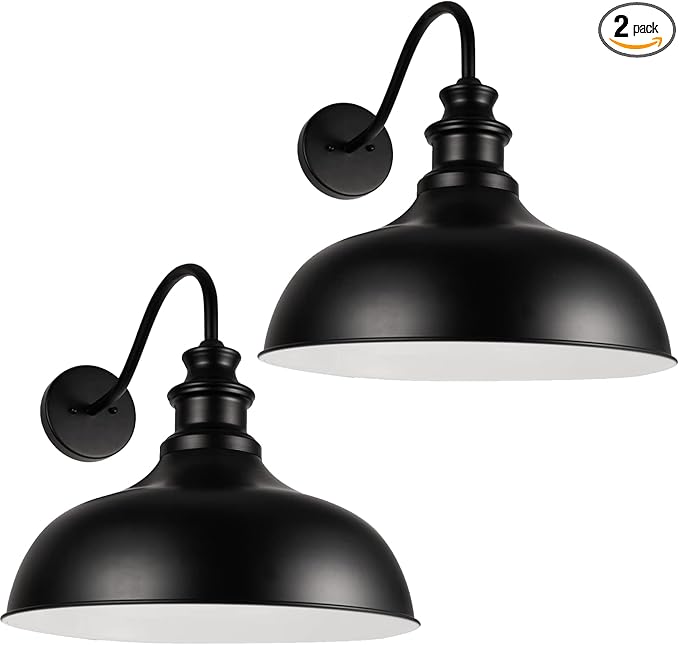 Barn Light Outdoor, 20 Inch Dome Exterior Light Fixture Outside for House, Farmhouse Outdoor Wall Mount Light in Black Finish for Porch, Entryway, Garage, Streetway, RZ015 BK-2PACK