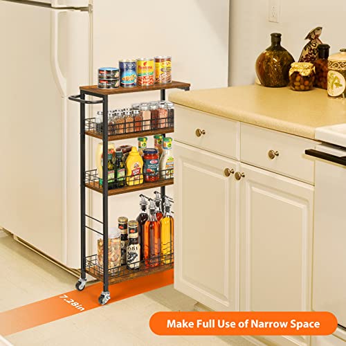 YBING Slim Storage Cart 4 Tier Narrow Kitchen Rolling Cart - Image 3