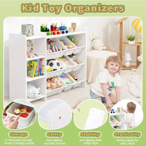 Kids Toy Storage Organizer with Bins, Solid Pine Wood - Image 6