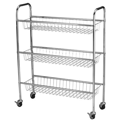 Household Essentials Chrome Iron 3-Basket Storage Cart - Image 2