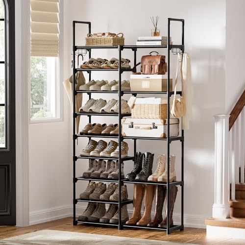 WOWLIVE 9 Tier 2-Column Shoe Rack, 30-35 Pairs Stackable Black - Image 3