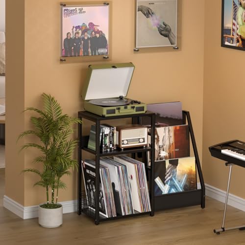 LELELINKY Black End Table,Record Player Stand with Vinyl Storage - Image 5