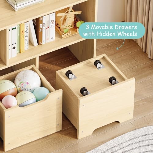 Solid Wood Kids Toy Storage Organizer with 3 Drawers & 2 Cubes - Image 4