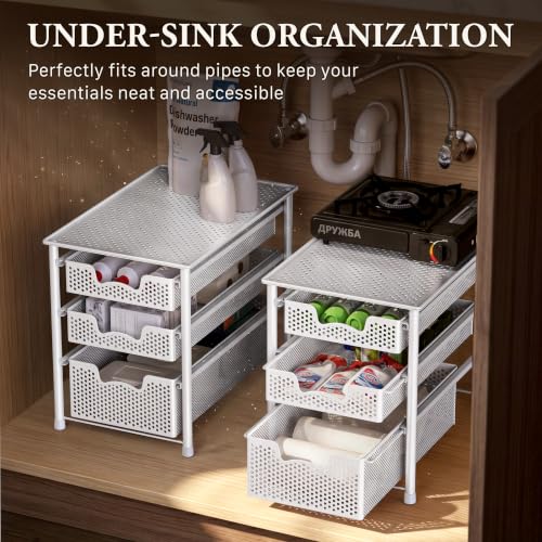Simple Houseware 3 Tier White Alloy Steel Sliding Basket - Image 7