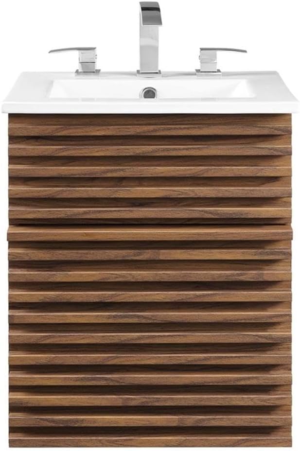 Modway Render 18" Wall-Mount Bathroom Vanity in Walnut White