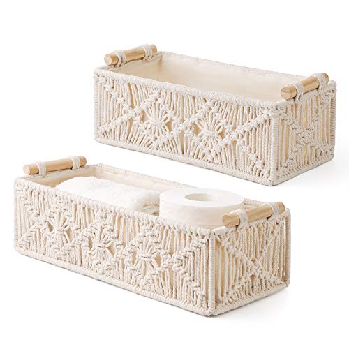 Mkono 2Pc Macrame Storage Basket, Boho Decor Toilet Paper - Image 2