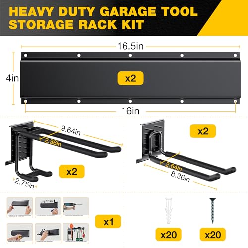 Garage Tool Organizer Wall Mount with 32 inches Rails | Garage Storage - Image 3