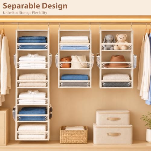 6 Shelf Hanging Closet Organizer, 2 Separable 3 Shelf Units Beige - Image 8
