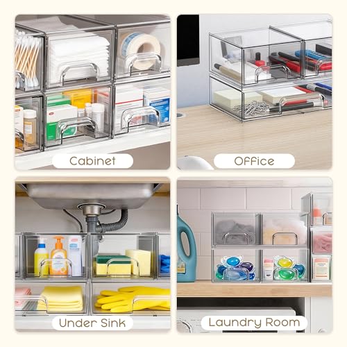 Criusia Stackable Storage Drawers, 3 Pack Clear Acrylic Makeup & - Image 7