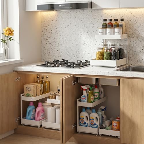 Under Sink Organizer 2 Pack, 2-Tier Metal Slide-Out - Image 3