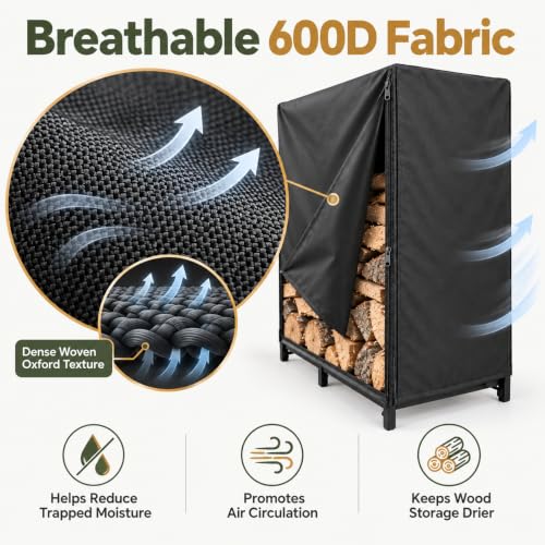 4ft Firewood Rack Cover Outdoor Waterproof, 600D Oxford - Image 7