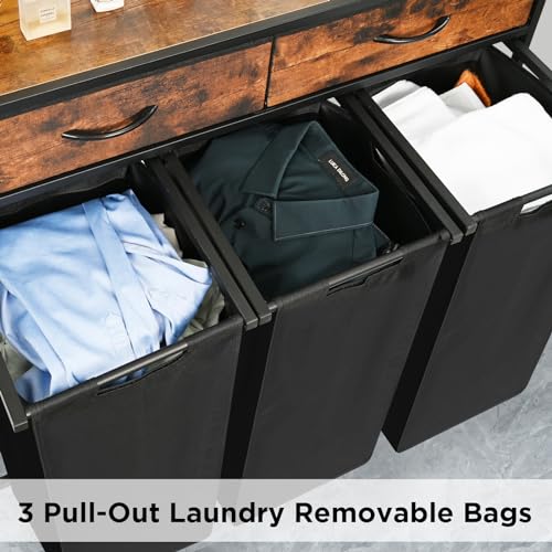 180L Laundry Sorter Hamper Basket 3 Section with Shelf & 2 - Image 5