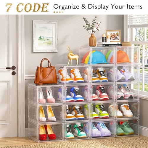 Sturdy Clear Shoe Organizer with Magnetic Door, Stackable Shoe - Image 5