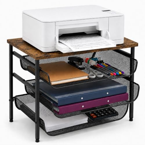 4-Tier Printer Stand with Storage for Desk, Wood Table Top - Image 2