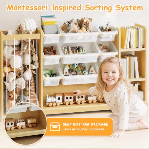 3-in-1 Montessori Toy Organizer with Bookshelf, 9 Clear - Image 5