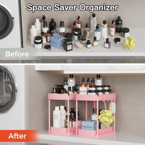 2 Packs Under Sink Pull-Out Storage Organizers, 12.8 Inches, Pink - Image 6