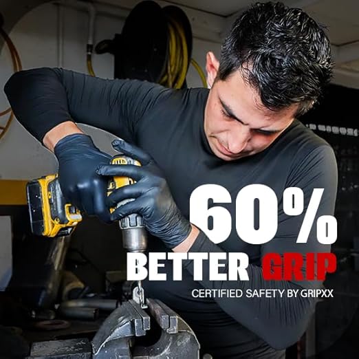 Heavy Duty 6 Mil Black Nitrile Gloves - Disposable, Latex & Powder Free | Mechanic, Food Prep & Tattoo | Rubber Gloves for Cooking, Cleaning & Household |Bulk Case of (1000)