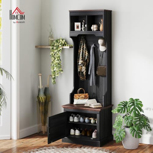 HOMCOM Hall Tree with Shoe Storage, Entryway Coat Rack with Bench - Image 3