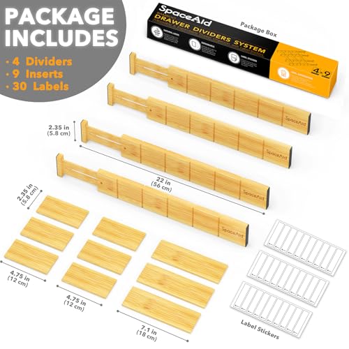SpaceAid Bamboo Drawer Dividers with Inserts and Labels, Kitchen - Image 5