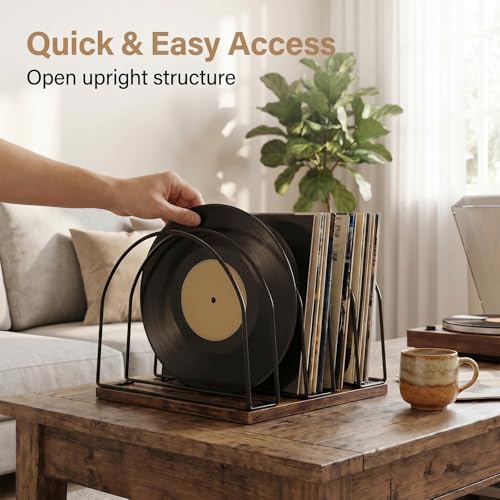 Wooden Vinyl Record Storage Holder, Brown - Image 5